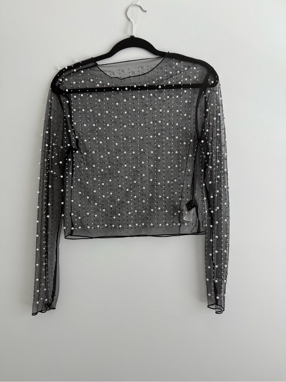 Sheer Beaded Black Long‑Sleeve Top - Picture 1 of 3